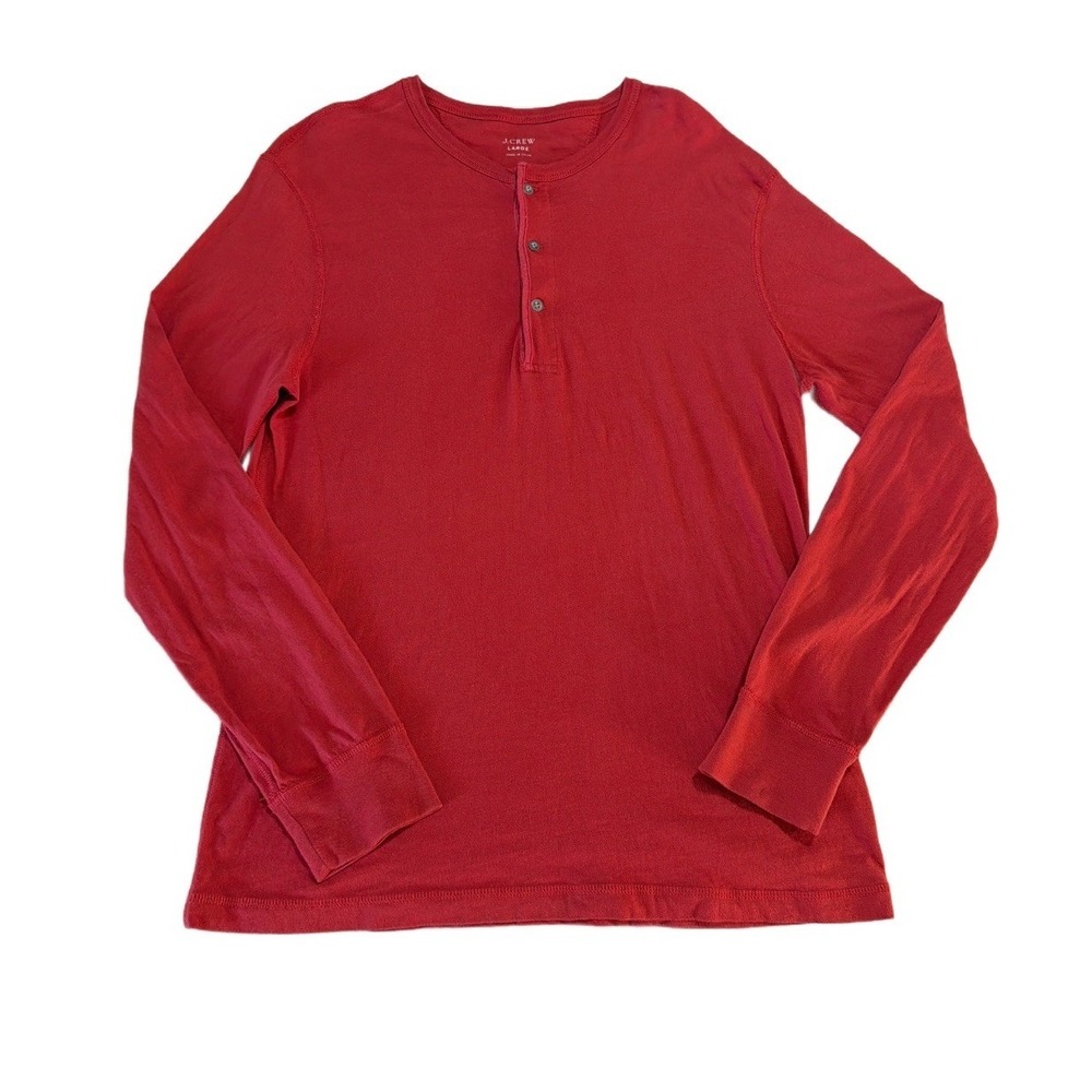 J. Crew Mens Long-Sleeve Henley Shirt 100% Cotton Rust Color 3-buttons - Large